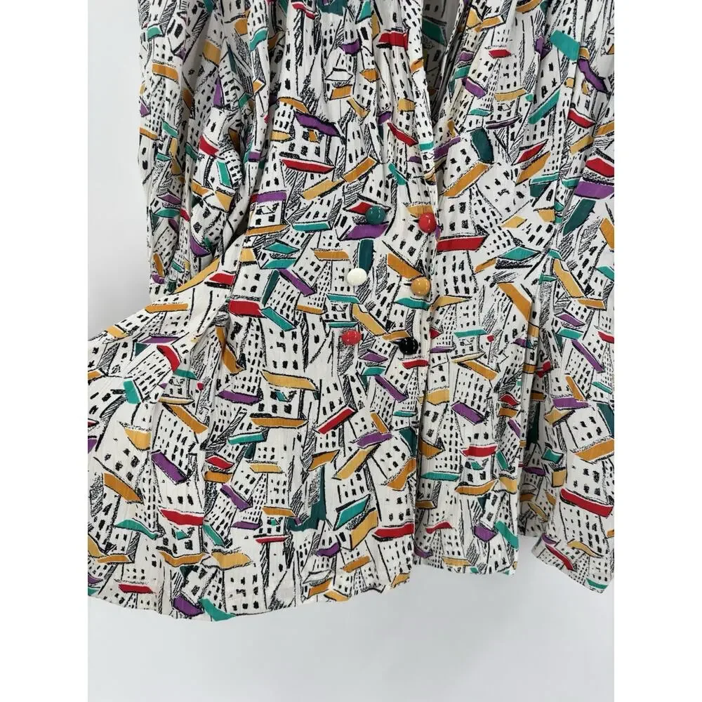 Minx Vintage Jacket Skirt Set Womens 34 / 38 White House Print Crepe Pleated